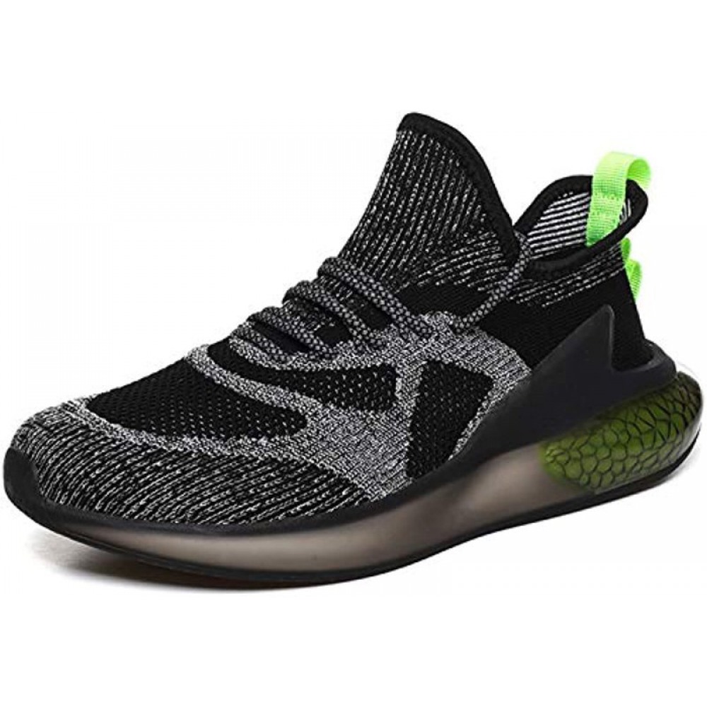 Men's Sport Gym Running Walking Shoes Casual Lace Up Lightweight Black-Green