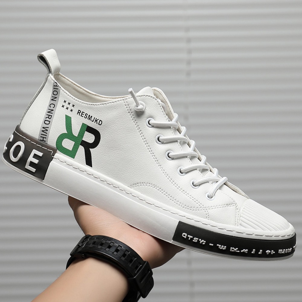 Summer Men's Soft Leather White Trendy Board Shoes Shell-Toe Daily Casual Shoes