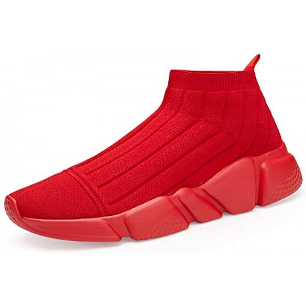 Men's Running Shoes Breathable Knit Slip On Sneakers Lightweight Athletic Casual Sports Shoes All Red